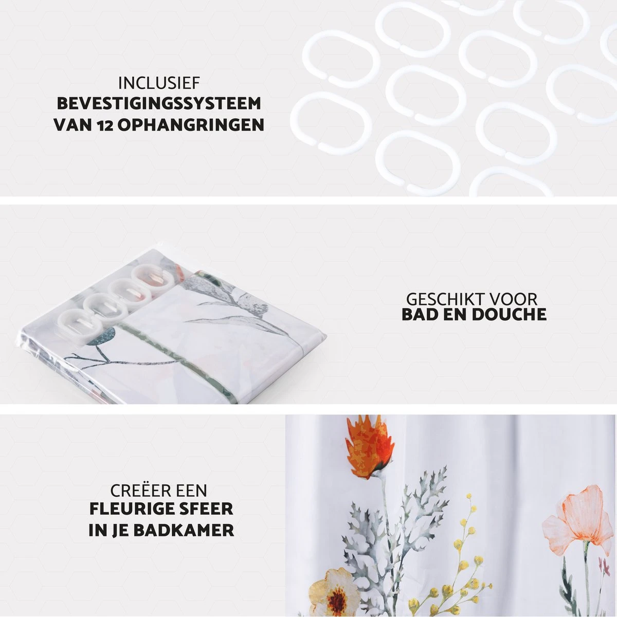 RX Goods Gekleurde Natuur Bloemen Douchegordijn - 180x180cm - Incl. 12 Ringen - Waterafstotend – Polyester - Afbeelding 3