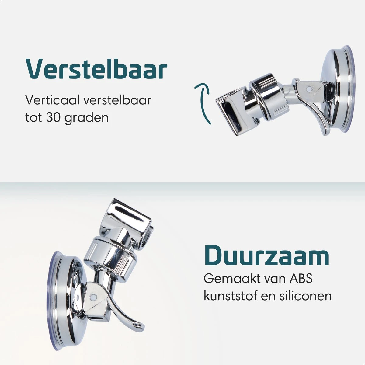 Moodcare® Verplaatsbare Douchekophouder Zelfklevend - Chroom – Douchekop Houder Zonder Boren – Wandhouder Douchekop Zuignap - Afbeelding 4
