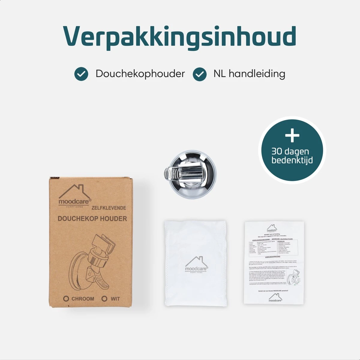 Moodcare® Verplaatsbare Douchekophouder Zelfklevend - Chroom – Douchekop Houder Zonder Boren – Wandhouder Douchekop Zuignap - Afbeelding 7