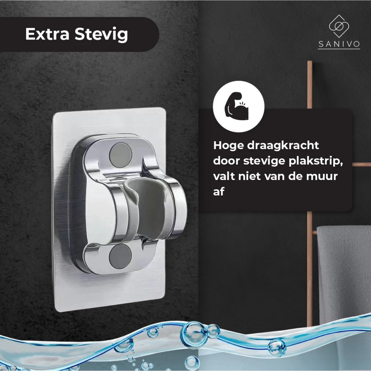 Douchekophouder Chroom Zelfklevend – Verstelbaar – Handdouchehouder – Douchekop Houder Zonder Boren - Afbeelding 3