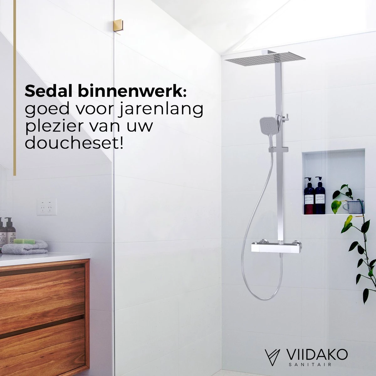 Viidako Kimii Doucheset Opbouw Compleet – Chroom – Vierkant - Sedal Binnenwerk -Thermostaatkraan – Zeer Goede Kwaliteit – RVS, ABS En Messing – Design - Afbeelding 3