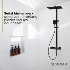 Viidako Kimii Doucheset Opbouw Compleet – Mat Zwart – Vierkant 30 Cm X 30 Cm - Sedal Binnenwerk -Thermostaatkraan – Zeer Goede Kwaliteit – RVS En Messing – Design