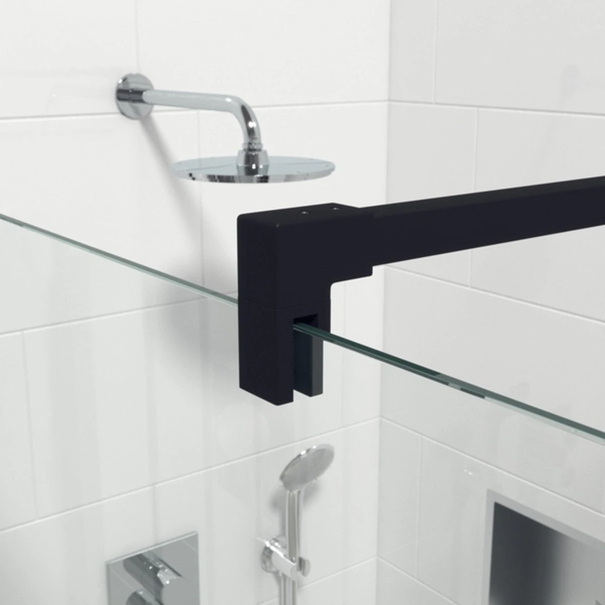 Saniclass Bellini Inloopdouche - Douchewand - 30x200cm - 8mm Veiligheidsglas - Anti Kalk - Mat Zwart - Afbeelding 4