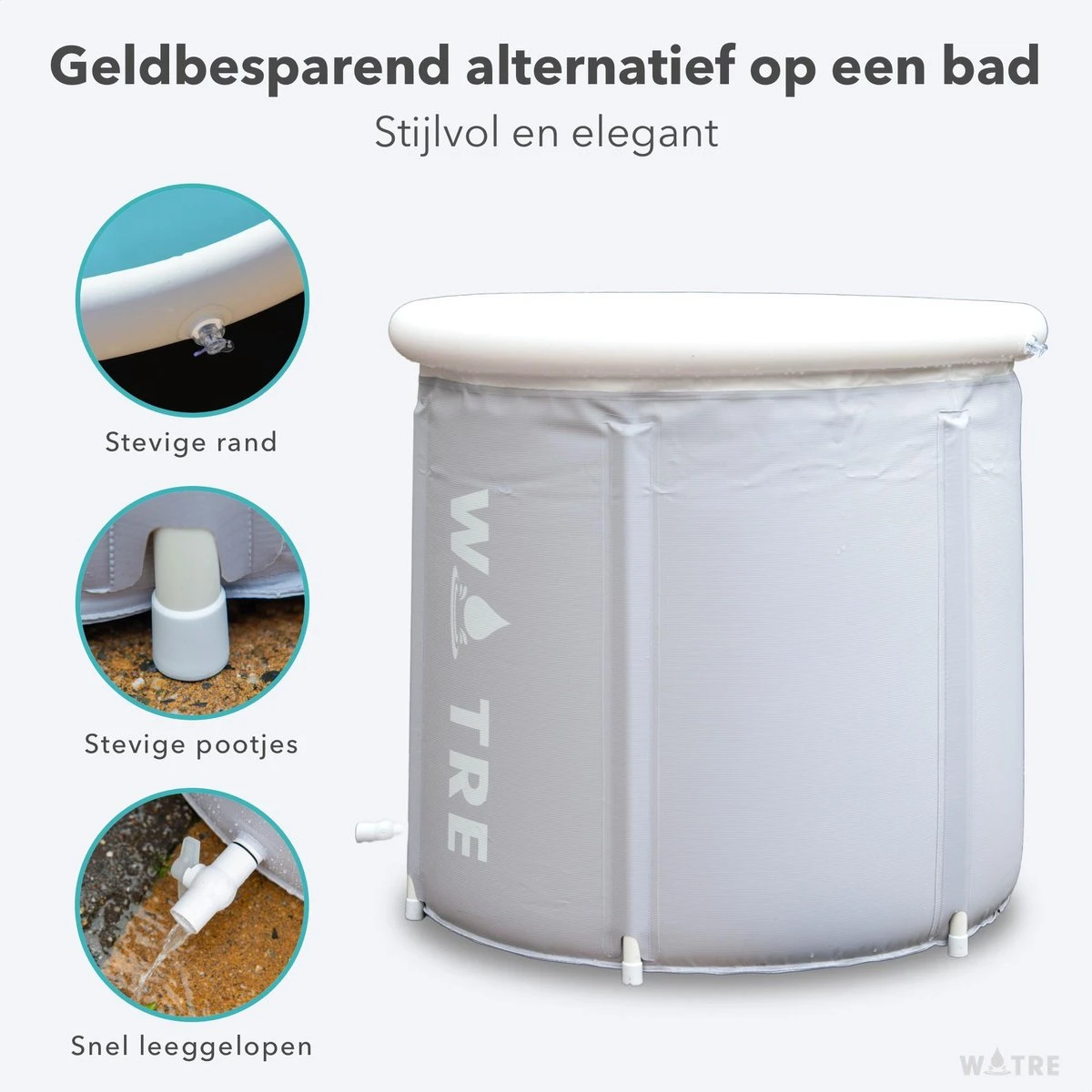 WOTRE Zitbad - Bath Bucket - Ijsbad - Wim Hof Methode - Bad Voor Volwassenen - Mobiele Badkuip - Grijs - 180L - Afbeelding 7