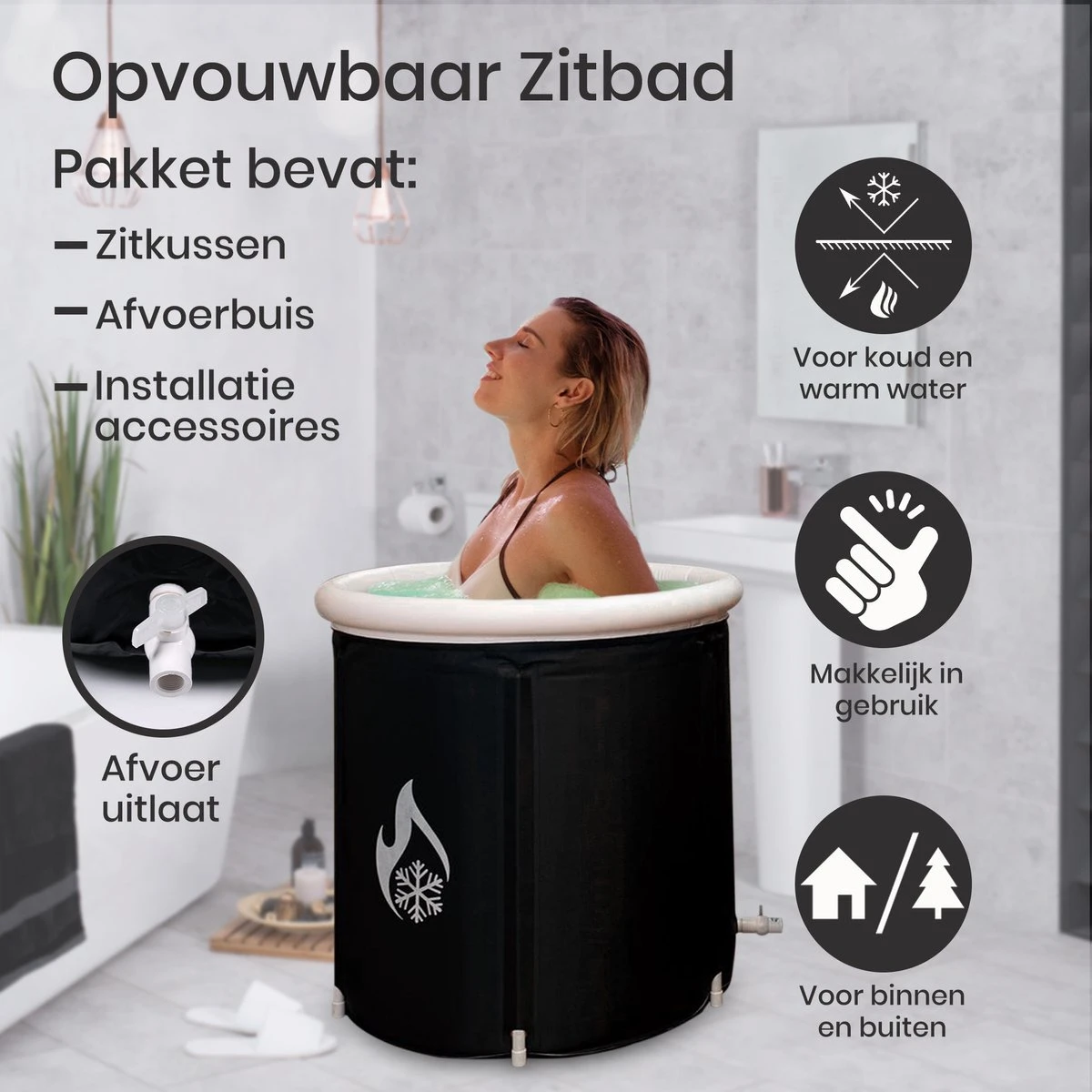 Opvouwbaar Zitbad Voor Volwassenen - Bath Bucket - Ijsbad - Inklapbaar Bad - Zwart - Opblaasbad - Inclusief Voetpomp - Inclusief Ingebouwd Zitkussen - Afbeelding 2
