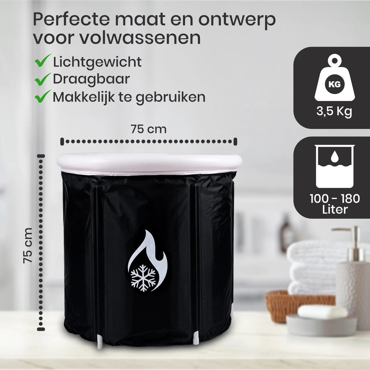 Opvouwbaar Zitbad Voor Volwassenen - Bath Bucket - Ijsbad - Inklapbaar Bad - Zwart - Opblaasbad - Inclusief Voetpomp - Inclusief Ingebouwd Zitkussen - Afbeelding 3