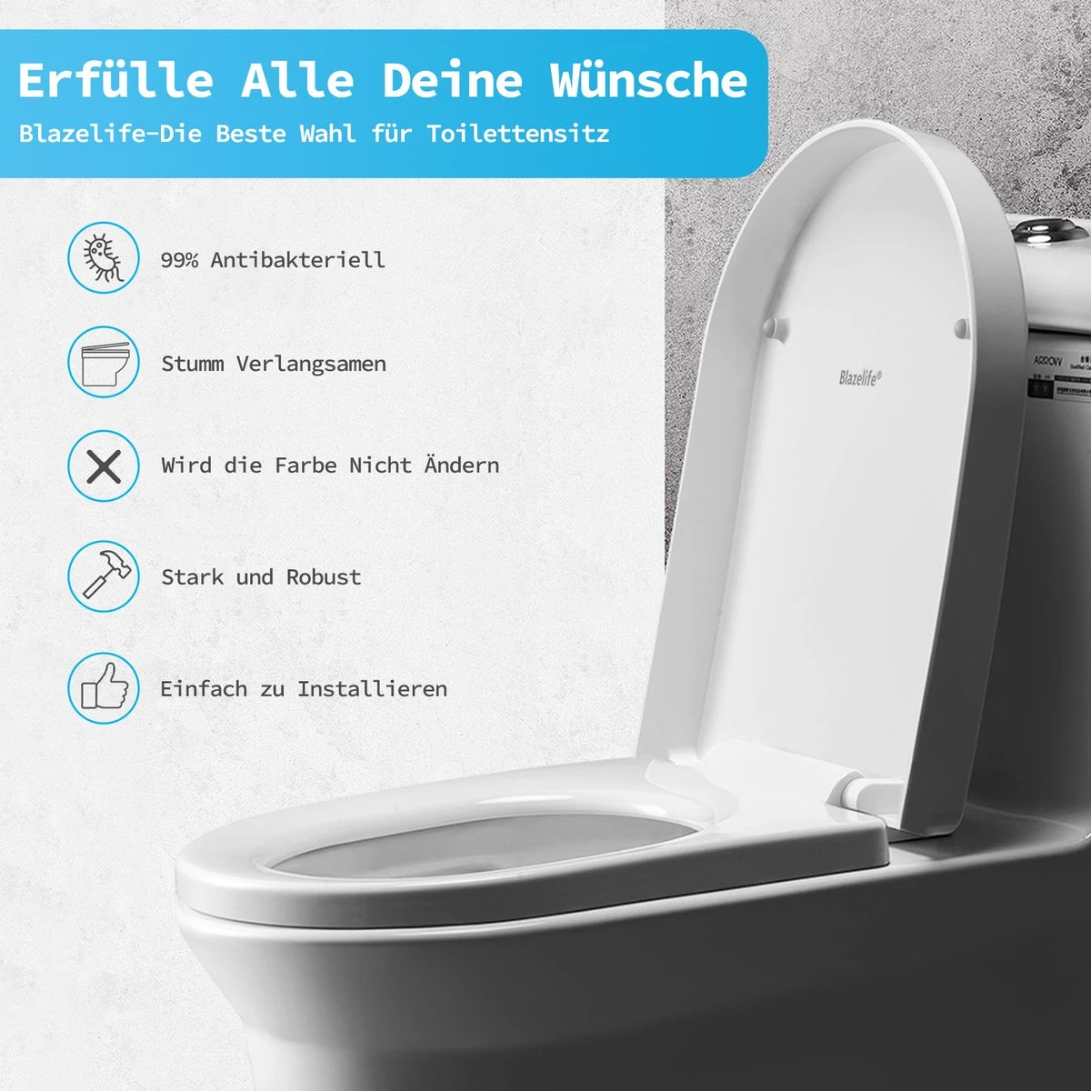 Blazelife Wc Bril - Wc Bril Softclose Van Duurzaam Ureumformaldehyde - Lonely Day - Toiletdeksel Universeel - Afneembaar - Antibacterieel - D-vorm - Afbeelding 9