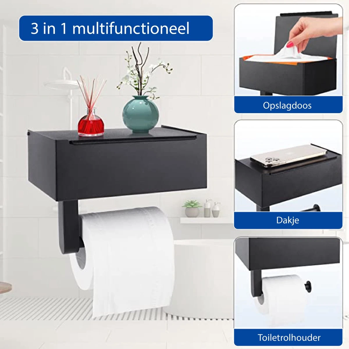 STARMAN WC Rolhouder - Toiletrolhouder Zwart - Badkamer Accessoires - WC Papier Houder - Afbeelding 2