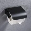 Toiletrolhouder - Wc Rolhouder - Zwart - RVS - Met Klep - Schroeven