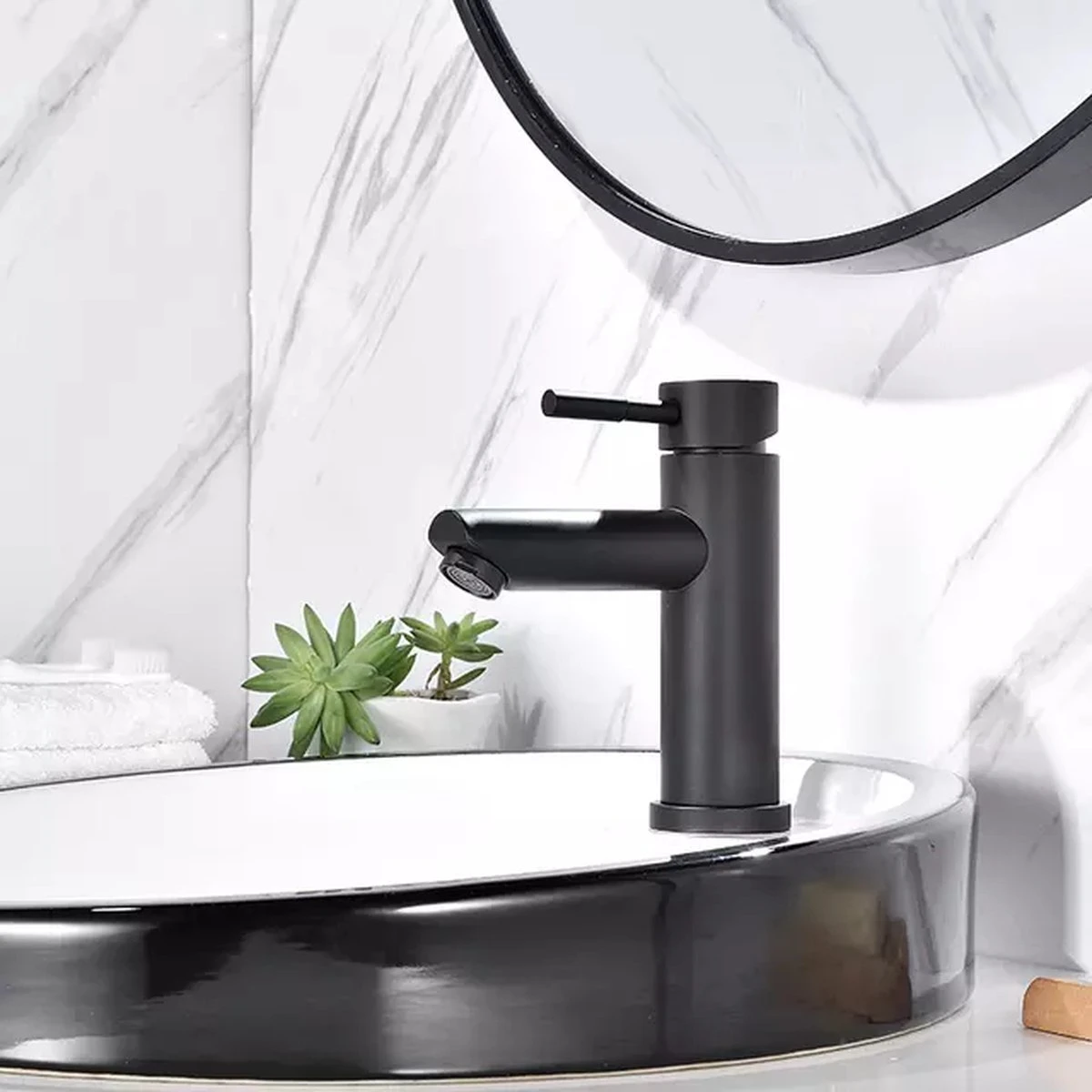 Merkloos Wastafelkraan 8500A - Badkamerkraan - Toiletkraan - Mengkraan - Mat Zwart - Afbeelding 4