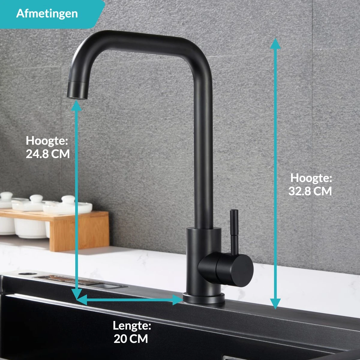 Croom Keukenkraan - Zwart - Wastafelkraan - Inclusief Aansluitmateriaal - Zwarte Kraan - Afbeelding 2