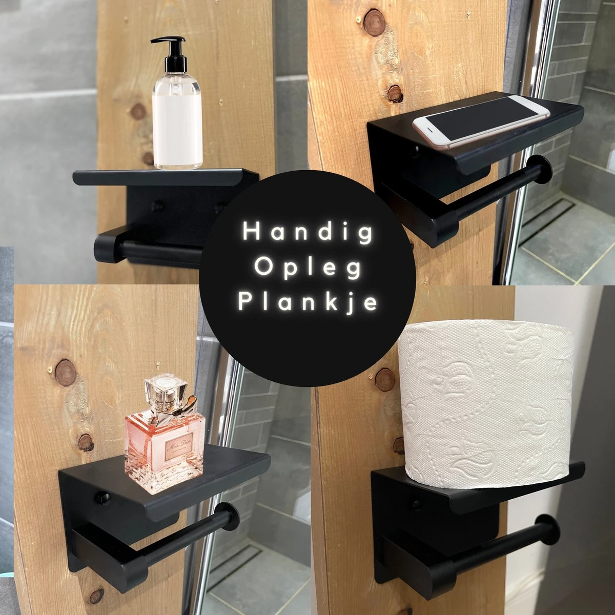 WC Rolhouder - Zelfklevend Toiletrolhouder Met Plankje - WC Papier Houder Zonder Boren - WC Rolhouder Met Plankje - Toiletrolhouder - Toiletrolhouder Zwart - Fienosa - Afbeelding 6