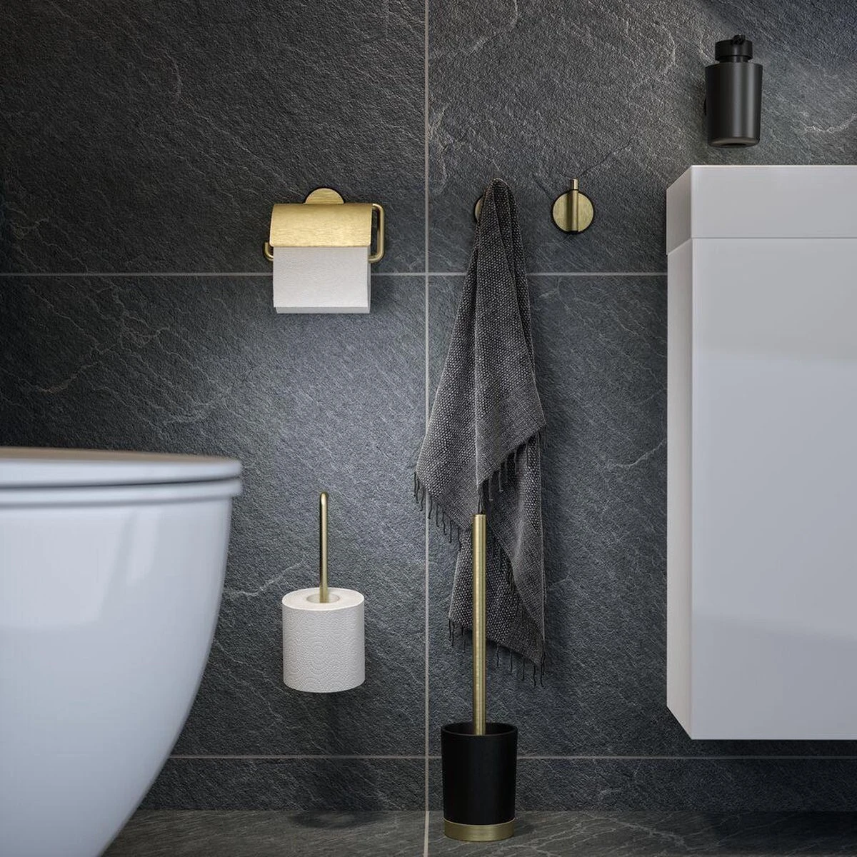 Tiger Tune - Toiletrolhouder Met Klep - Messing Geborsteld / Zwart - Afbeelding 3