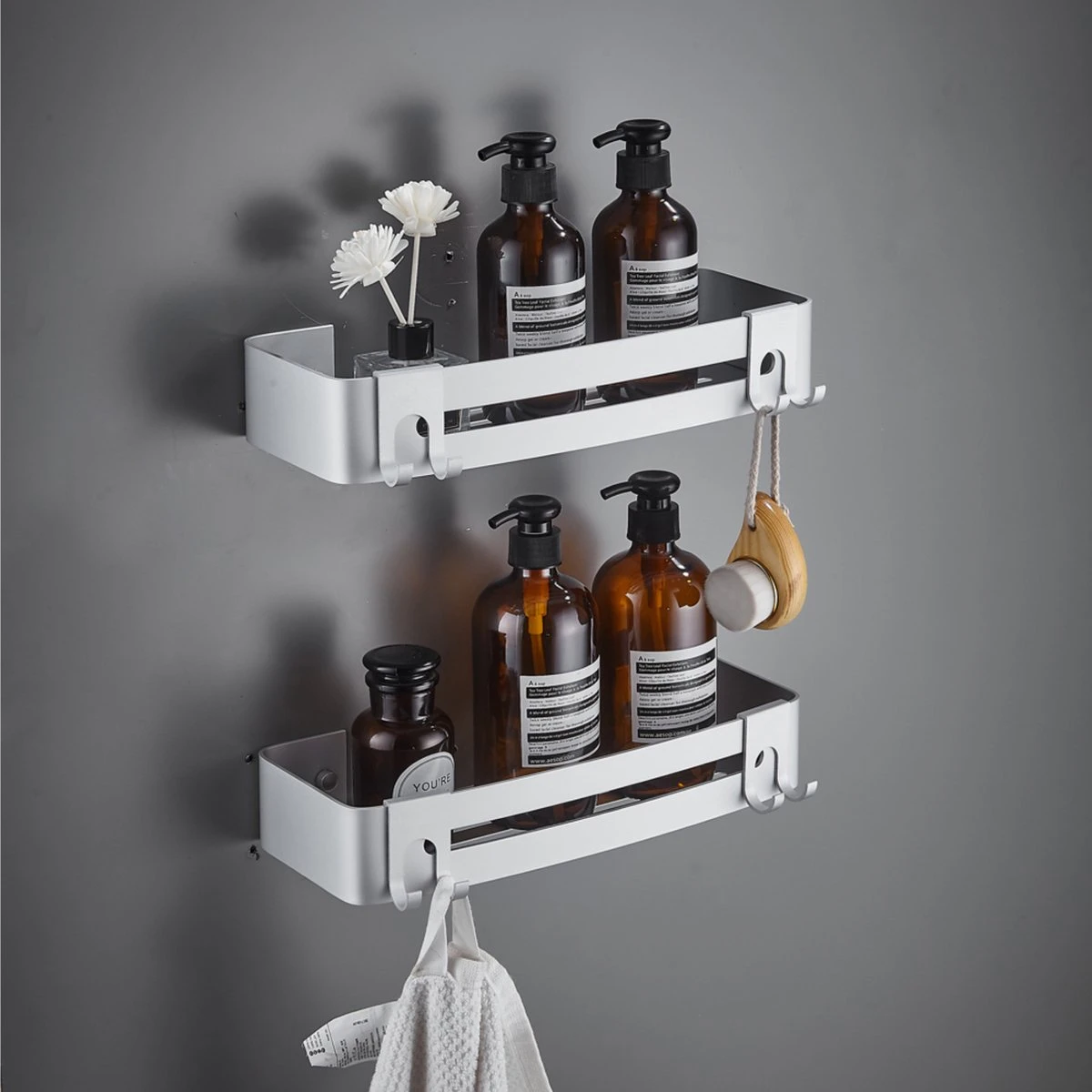 BrandtBergkamp RVS Doucherek 2 Laags – Zonder Boren – Doucherekje Hangend – Badkamerrek Zilver