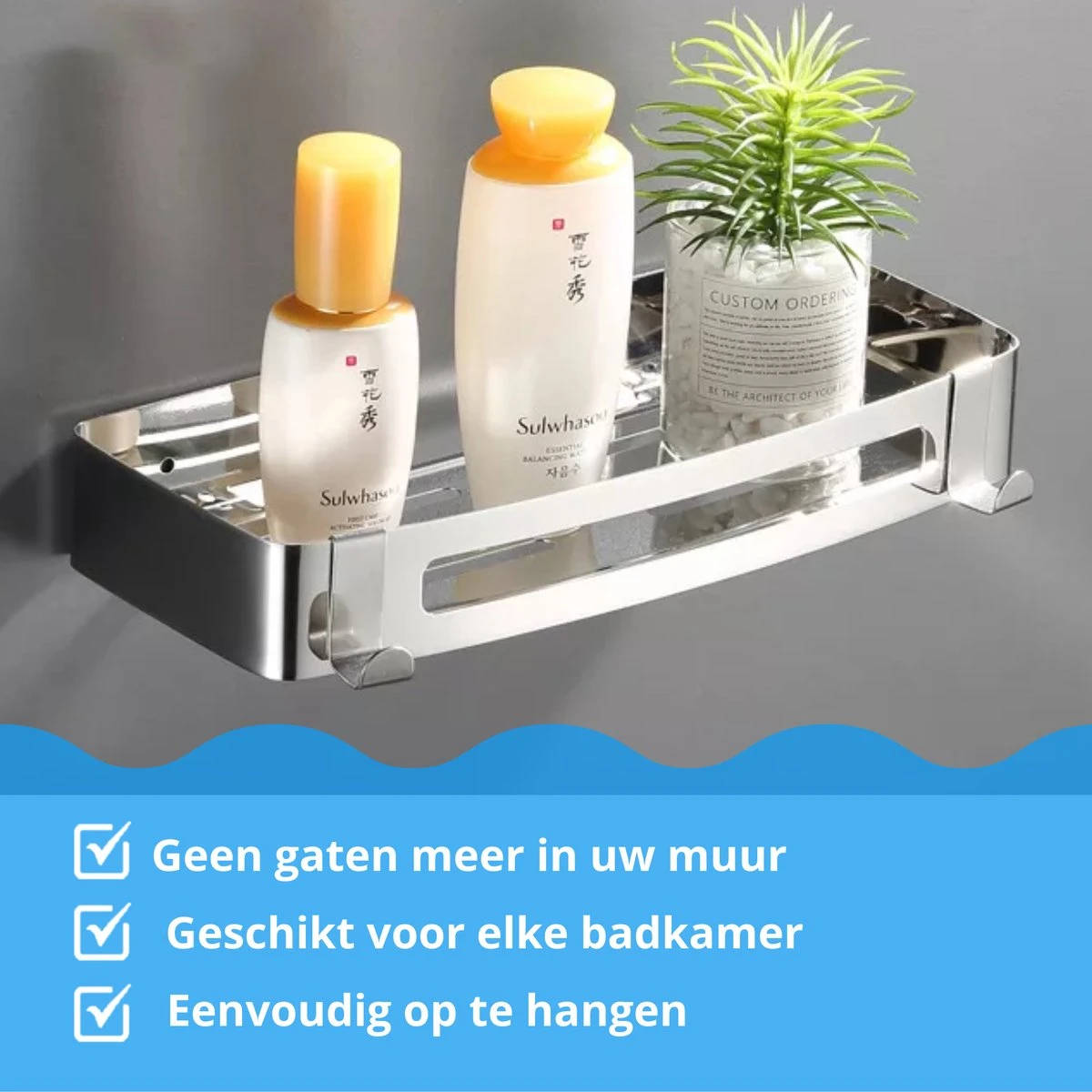 BrandtBergkamp RVS Doucherek 2 Laags – Zonder Boren – Doucherekje Hangend – Badkamerrek Zilver - Afbeelding 3