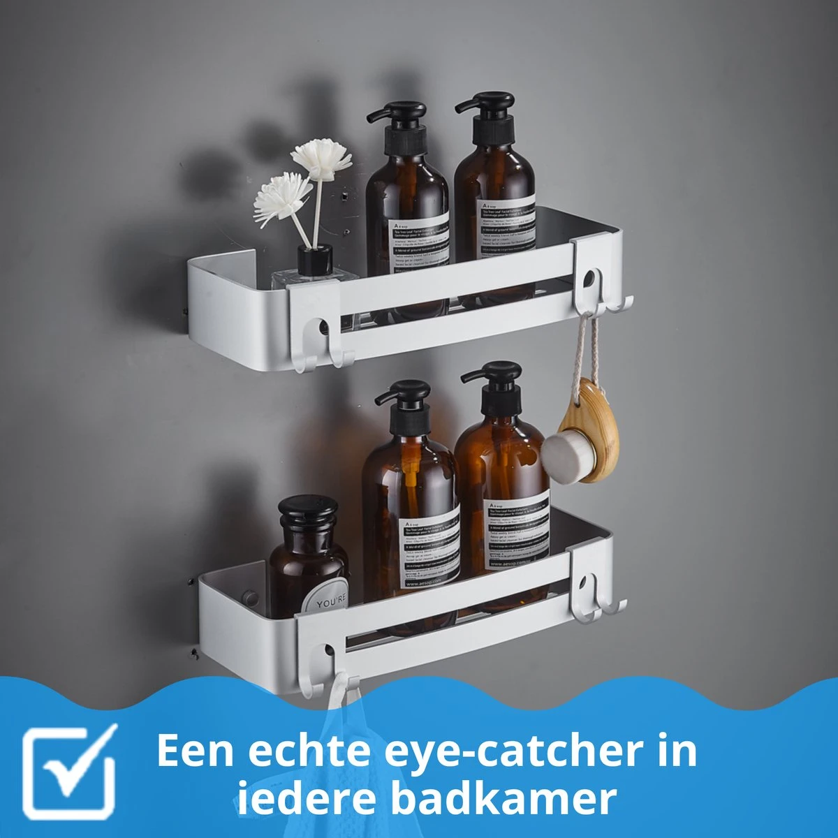 BrandtBergkamp RVS Doucherek 2 Laags – Zonder Boren – Doucherekje Hangend – Badkamerrek Zilver - Afbeelding 4