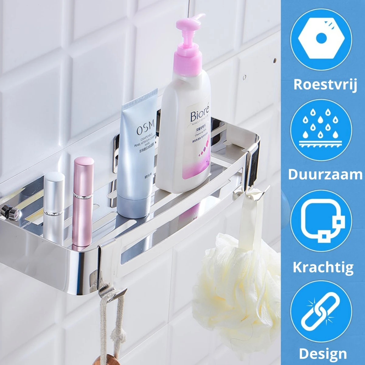 BrandtBergkamp RVS Doucherek 2 Laags – Zonder Boren – Doucherekje Hangend – Badkamerrek Zilver - Afbeelding 5