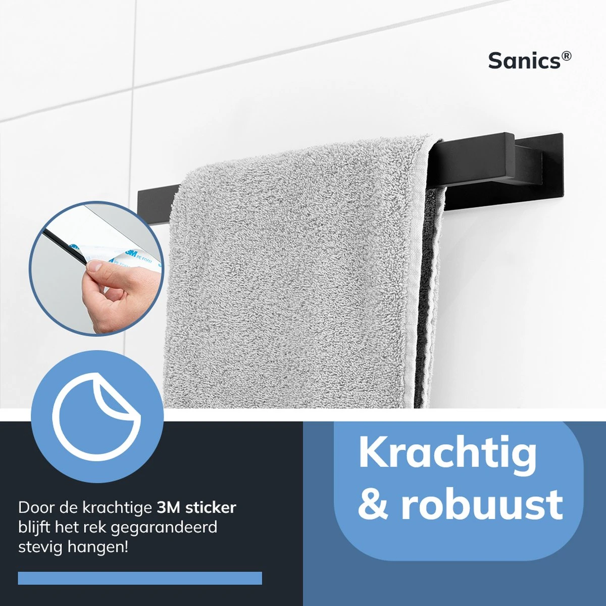 Sanics Handdoekrek Zwart 40 CM – Badkamer Of Keuken – Handdoekstang Zelfklevend – Handdoekhouder - Afbeelding 8