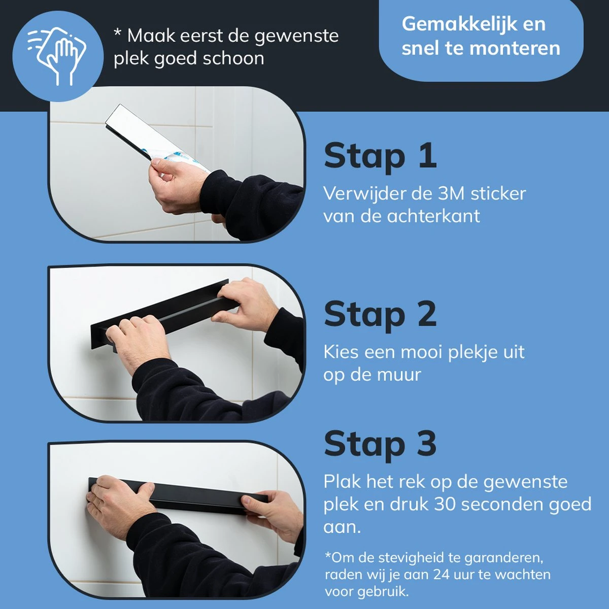 Sanics Handdoekrek Zwart 40 CM – Badkamer Of Keuken – Handdoekstang Zelfklevend – Handdoekhouder - Afbeelding 9