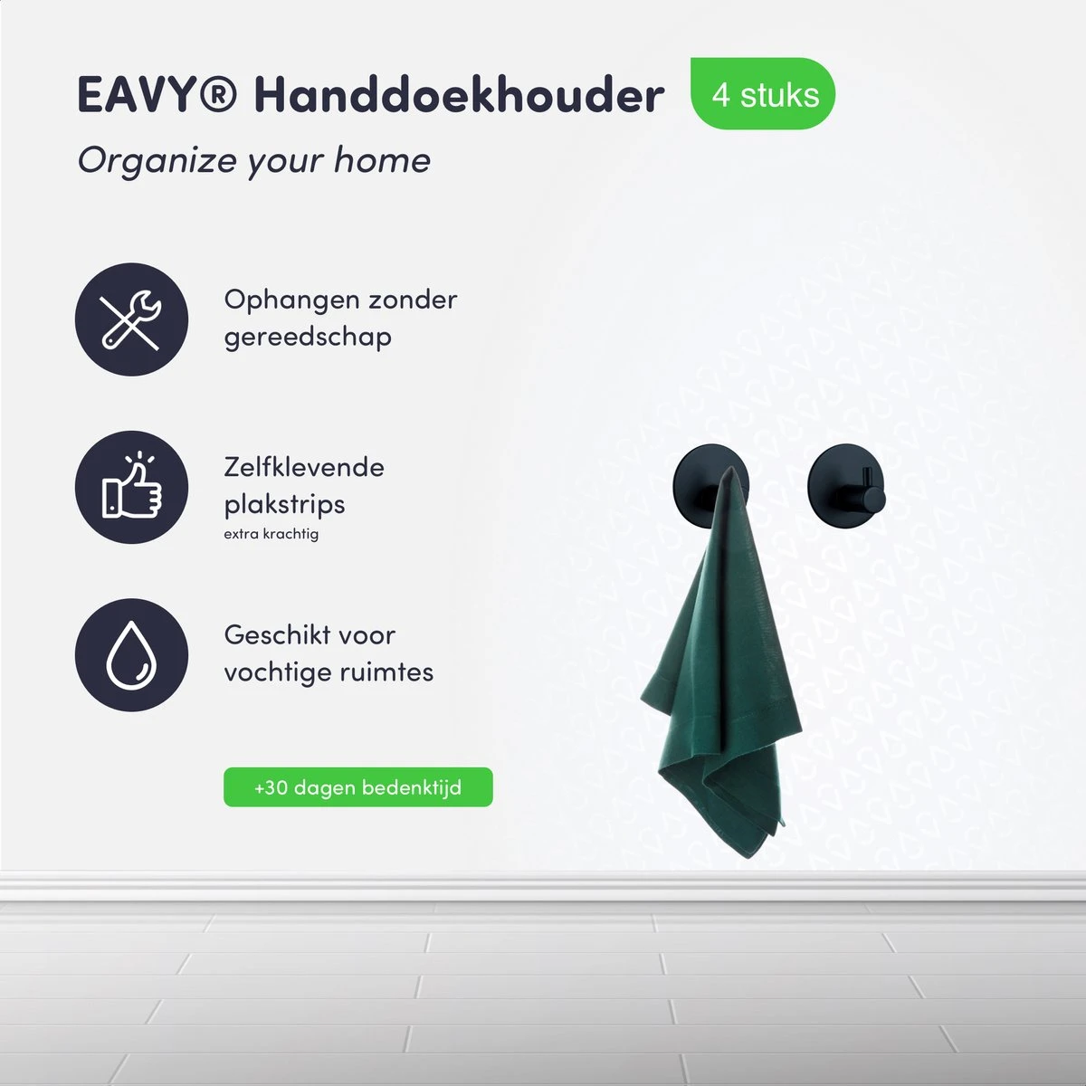 4x Handdoekhaakjes (Zelfklevend) Van RVS Zwart – Zelfklevende Haakjes – Wandhaak – Badkamer Accessoires – Ophanghaken Voor Keuken Toilet Of WC - Afbeelding 2