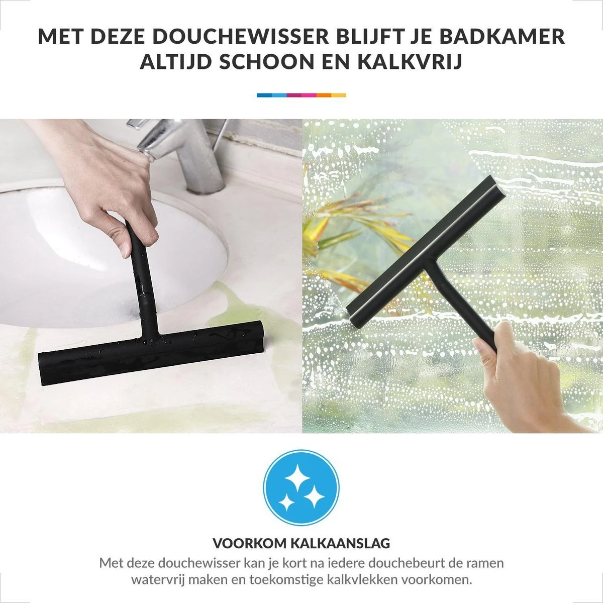Douchewisser Met Ophanghaak – Trekker Douche – Douchetrekker Voor Badkamer – Raamwisser Douche – Zwart - Afbeelding 3