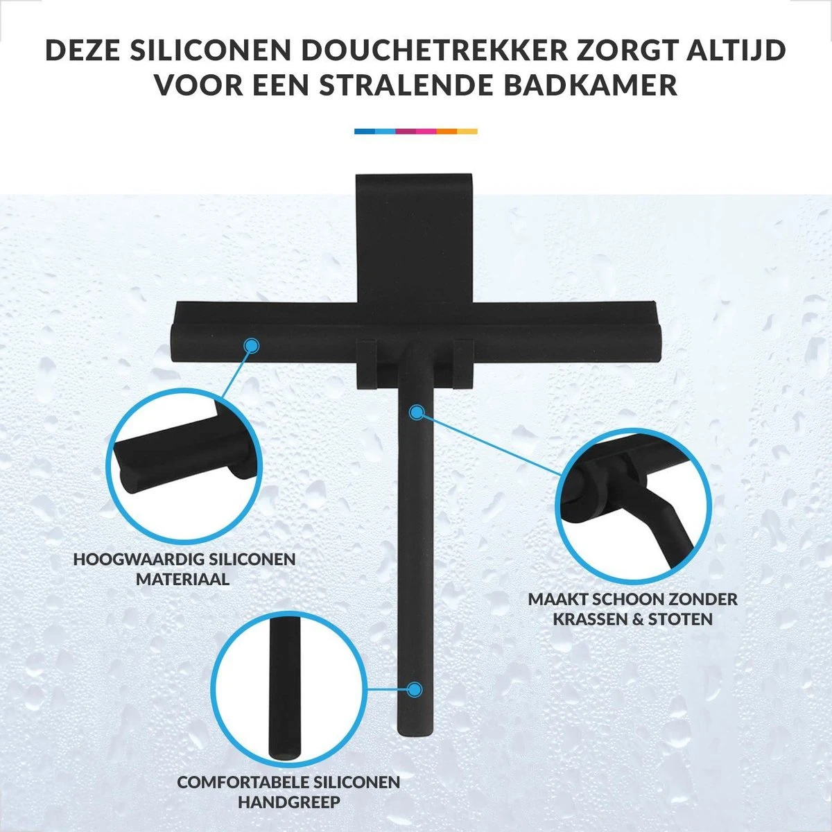 Douchewisser Met Ophanghaak – Trekker Douche – Douchetrekker Voor Badkamer – Raamwisser Douche – Zwart - Afbeelding 7