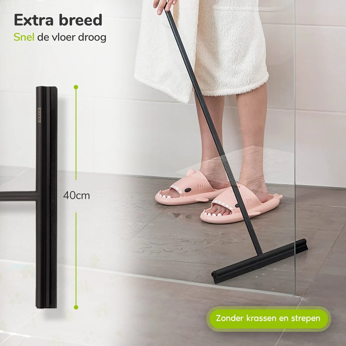 Vloerwisser - RVS - Vloertrekker Met Steel - Badkamer - Douchewisser Zwart - Douchetrekker - Afbeelding 3