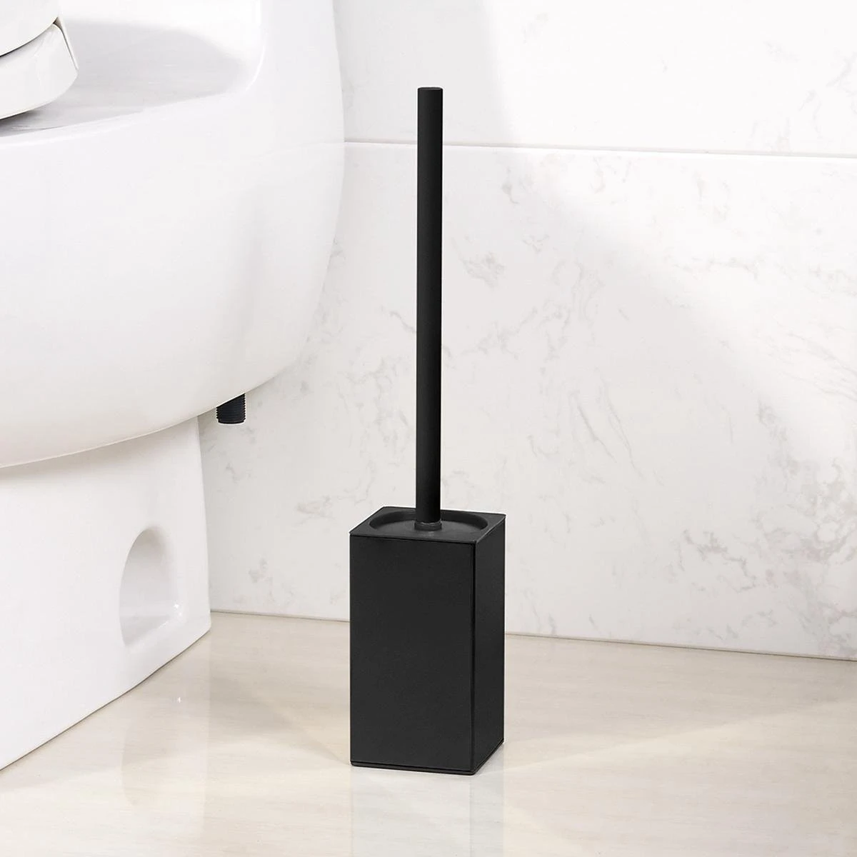 VDN Stainless Toiletborstel Met Houder - Toiletborstelhouder - Zwart - Wc Borstel Met Houder - Vierkant - RVS - Vrijstaand - Afbeelding 2