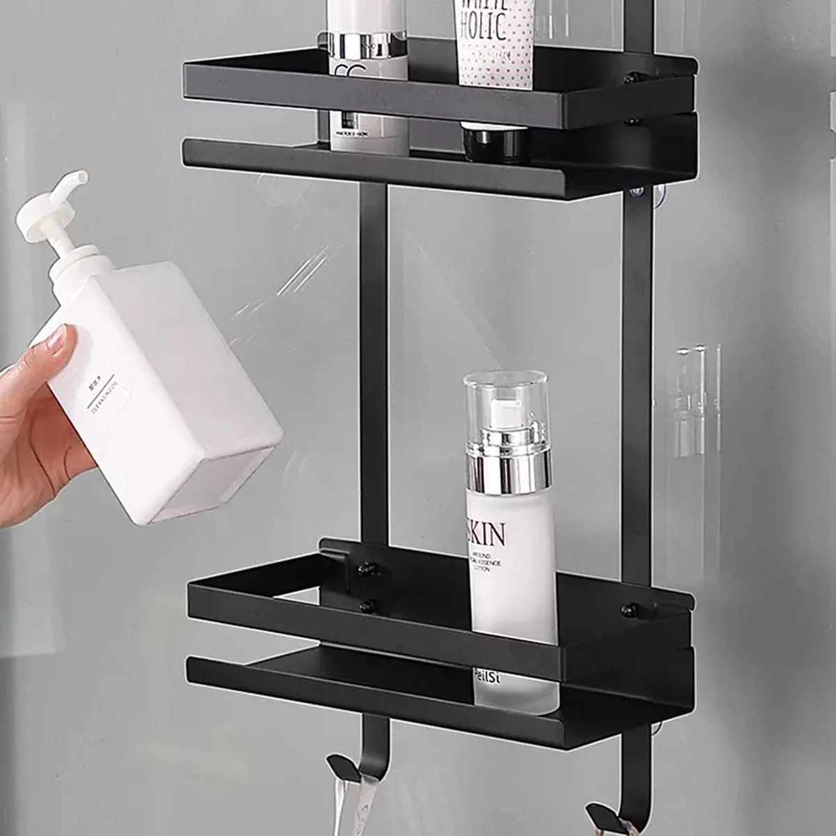 Merkloos Doucherek - Doucherek Zonder Boren - Doucherek Hangend - Zwart - RVS - Doucherekje - Badkamerrek - GRATIS DOUCHETIMER - Afbeelding 5