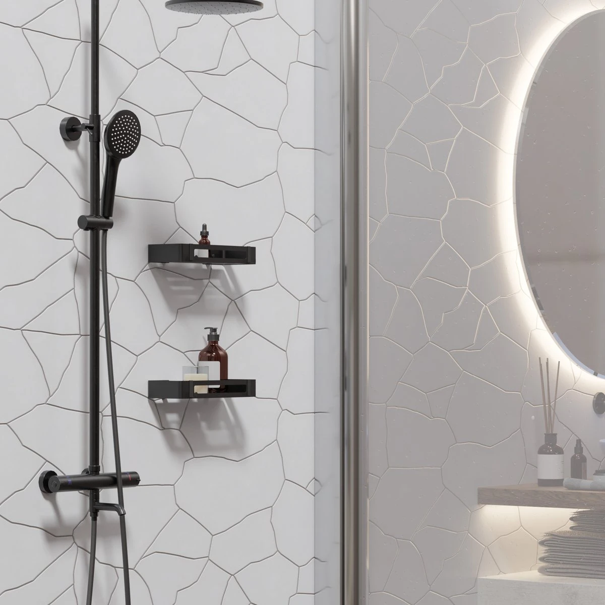 BrandtBergkamp RVS Doucherek 2 Laags – Zonder Boren – Doucherekje Hangend – Badkamerrek Zwart - Afbeelding 2