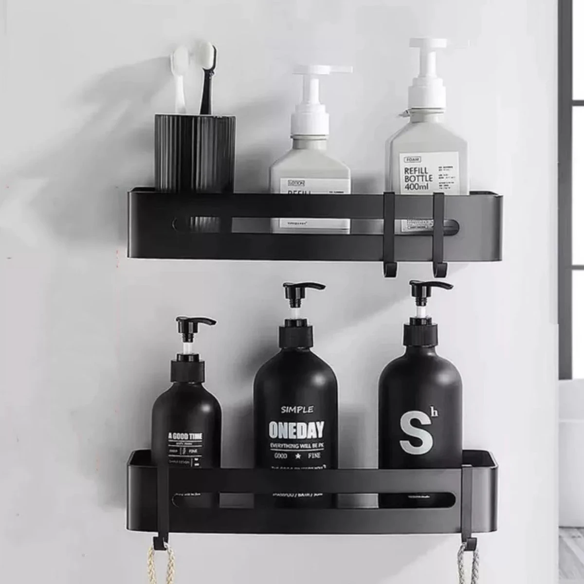 BrandtBergkamp RVS Doucherek 2 Laags – Zonder Boren – Doucherekje Hangend – Badkamerrek Zwart - Afbeelding 3