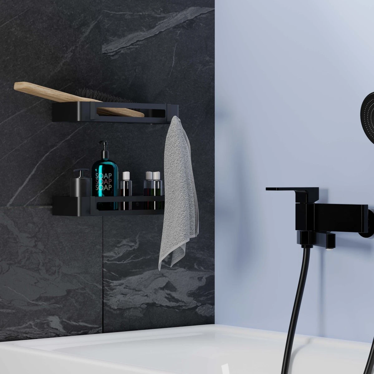 BrandtBergkamp RVS Doucherek 2 Laags – Zonder Boren – Doucherekje Hangend – Badkamerrek Zwart - Afbeelding 8