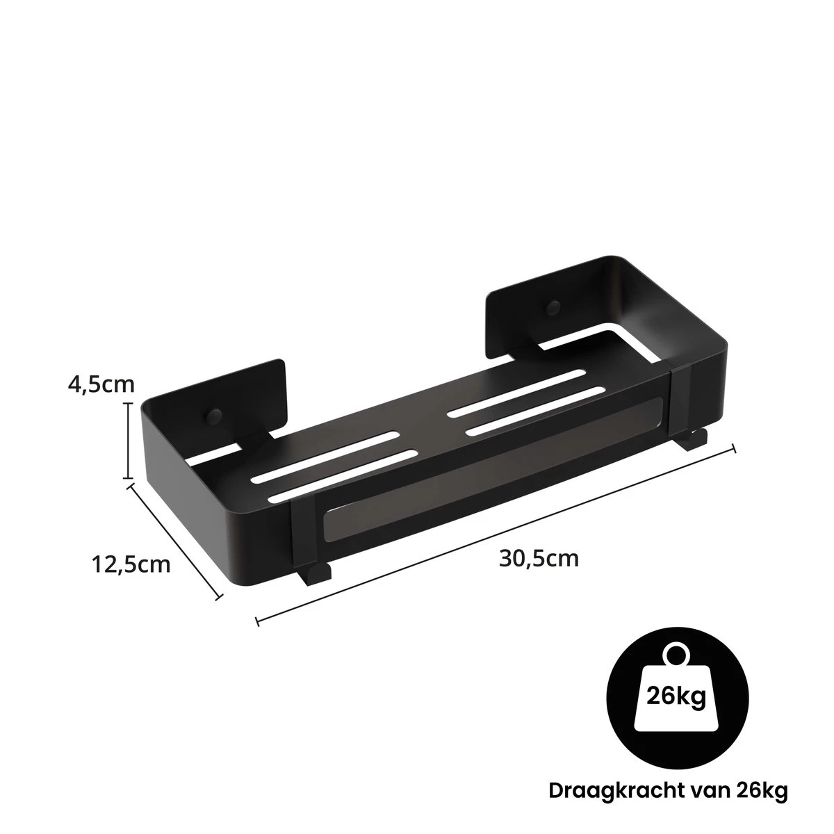 BrandtBergkamp RVS Doucherek 2 Laags – Zonder Boren – Doucherekje Hangend – Badkamerrek Zwart - Afbeelding 11