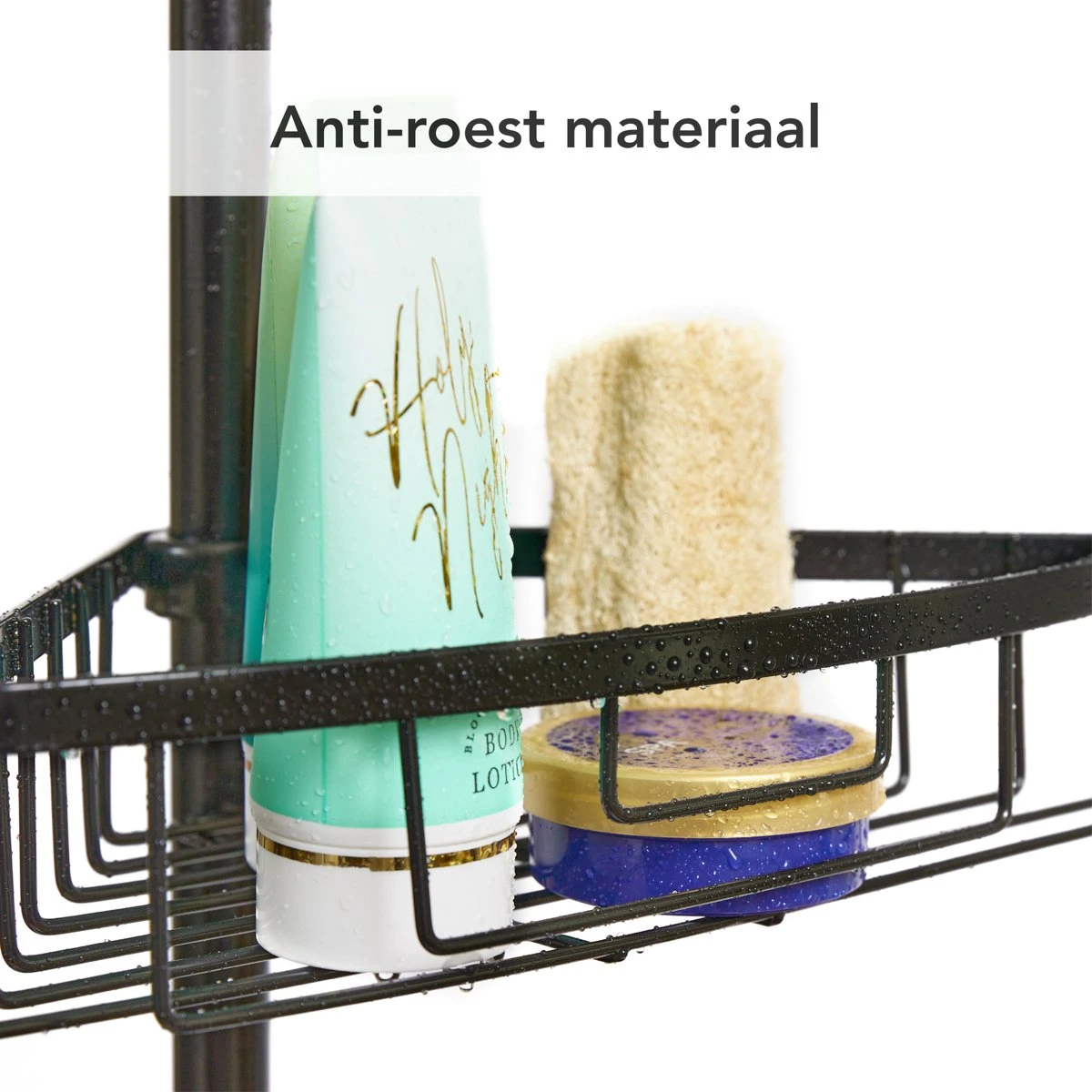Ogoods Telescopisch Doucherek Inclusief 4 Manden - Zwart - Badkamerrek - Zonder Boren - In Hoogte Verstelbaar - Opbergsysteem - Afbeelding 6