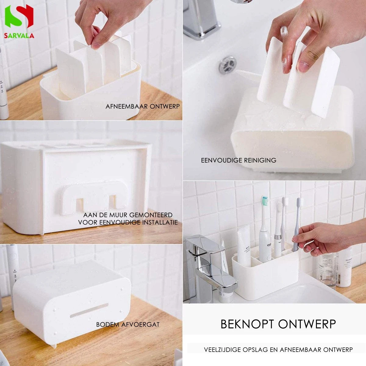Tandenborstelhouder - Wastafelmeubel - Vrijstaand Of Wandgemonteerd - Wit - Afbeelding 3