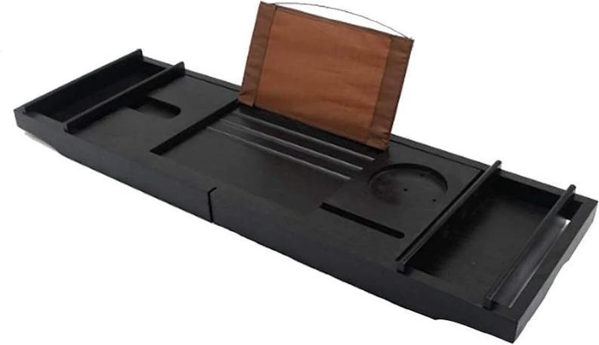 Merkloos Decopatent® Badplank - Uitschuifbaar 75 -> 110 Cm - Verstelbaar Bamboe Badrekje Voor In Bad - Boekenhouder - Tablethouder - Zwart - Afbeelding 10