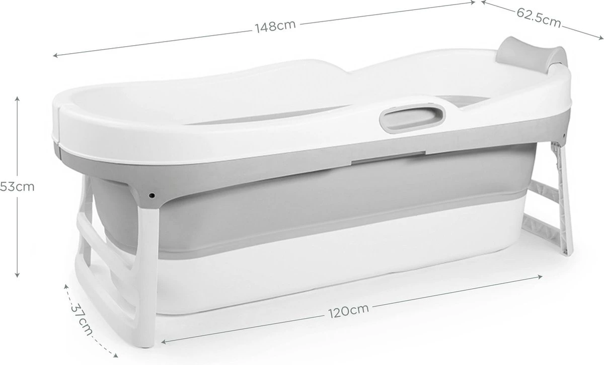HelloBath Opvouwbaar Zitbad - Bath Bucket - 148cm - 220L - Extra Lang - Incl. Badkussen & Opberghoes - Afbeelding 3