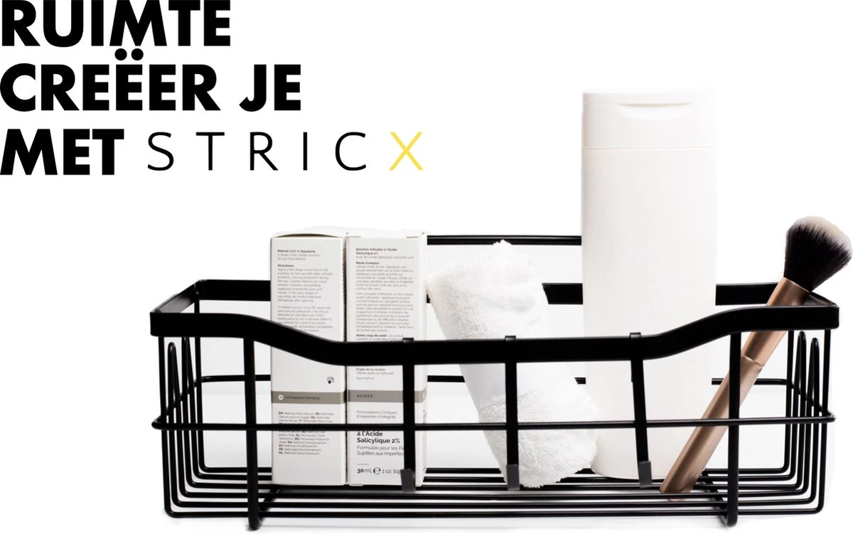 STRICX Doucherek 2 Laags Zwart - Zelfklevend Doucherek Inclusief 3 Ophanghaakjes - Doucherek Voor Badkamer / Keuken - Doucherek Met Plakstrip - Keukenrek Met Plakstrip - Badrek Douche - Kruidenrek Specerijen - Badkamerrek Douchemandje - Afbeelding 6