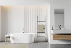 Lifa Bathing Handdoekladder - Multifunctionele Handdoekenrek - Zwarte Handdoekhouder - Staand - 5 Treden - Metaal - Voor Kleding, Handdoeken En Beddengoed - Badkamer, Keuken En Woonkamer - 50 X 160 Cm