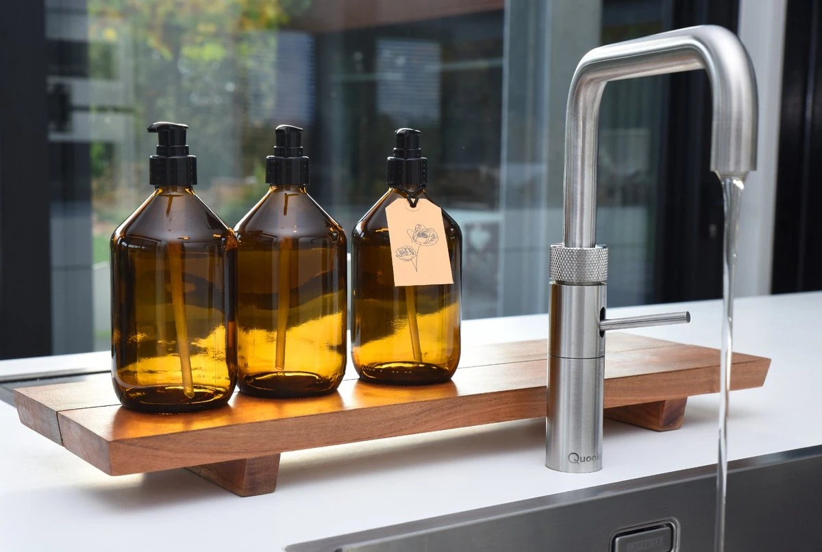 24DOTS Living Zeepdispenser | 500 Ml Bruin Amber Glas | Zeeppompje | Zeeppomp | Met Zwart Pompje - Afbeelding 3