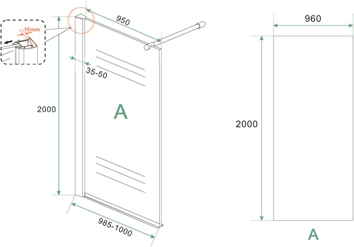 Wiesbaden Eco Inloopdouche + Muurprofiel - 8 Mm Nano - 100 X 200 Cm - Afbeelding 12