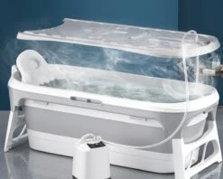 Livista® - Opvouwbaar Bad - Stoombad Grijs - Zitbad - Inklapbaar - Bath Bucket - 152 CM LANG - XL - Incl. Rugkussen, Stoommachine En Bad Accessoires