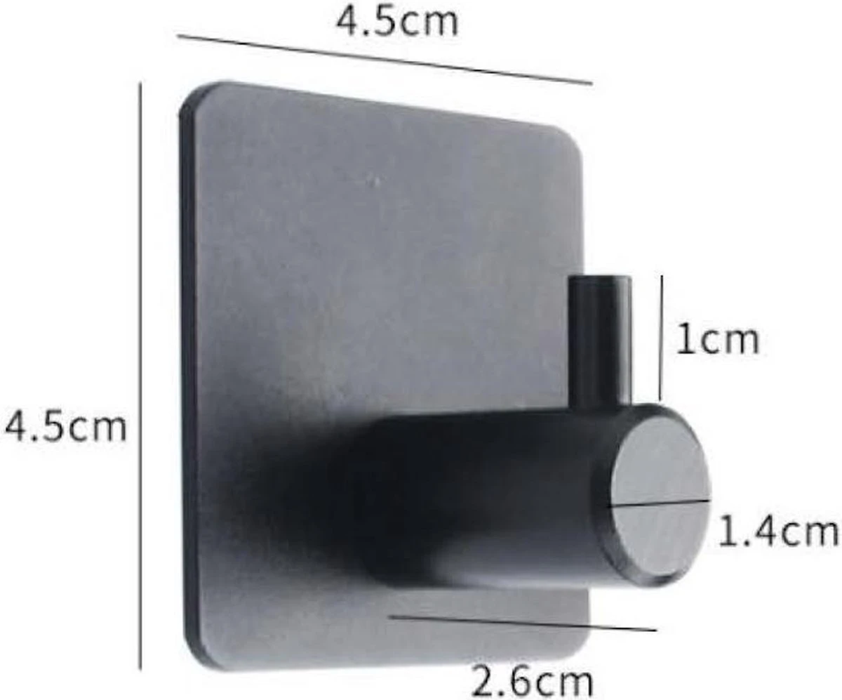 Plakhaakjes - Handdoekhaakjes - Ophanghaak - Wandhaak - Vaatdoekhouder - Zelfklevend - RVS - Zwart - Afbeelding 3