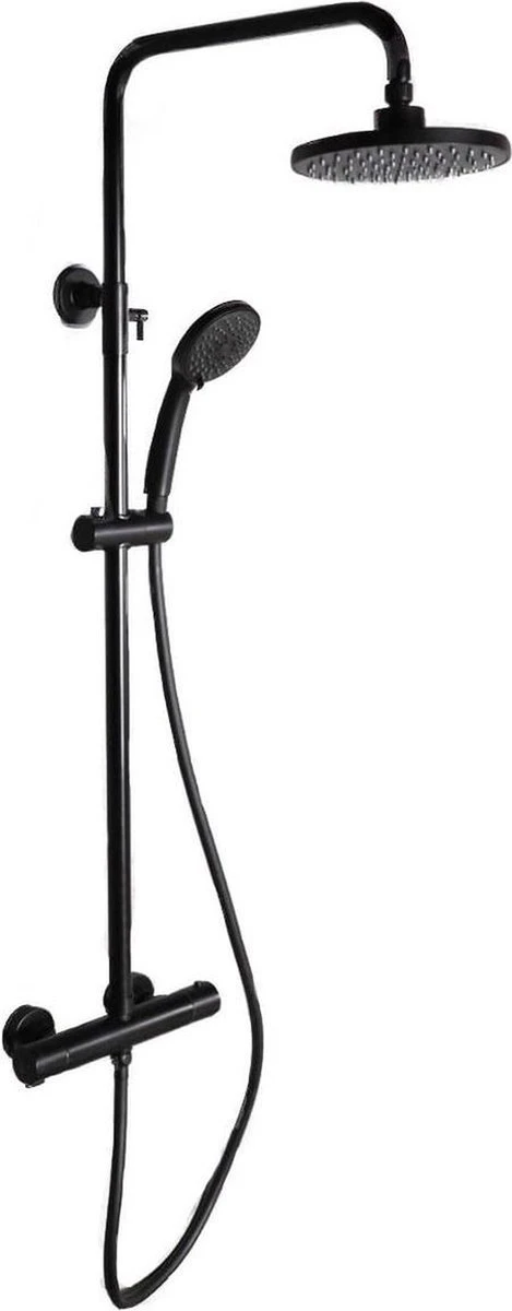 SAAR Opbouw Douche Set - Rond - Thermostaatkraan - Glijstang - Regendouche - Handdouche - Mat Zwart