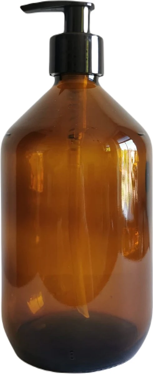 24DOTS Living Zeepdispenser | 500 Ml Bruin Amber Glas | Zeeppompje | Zeeppomp | Met Zwart Pompje