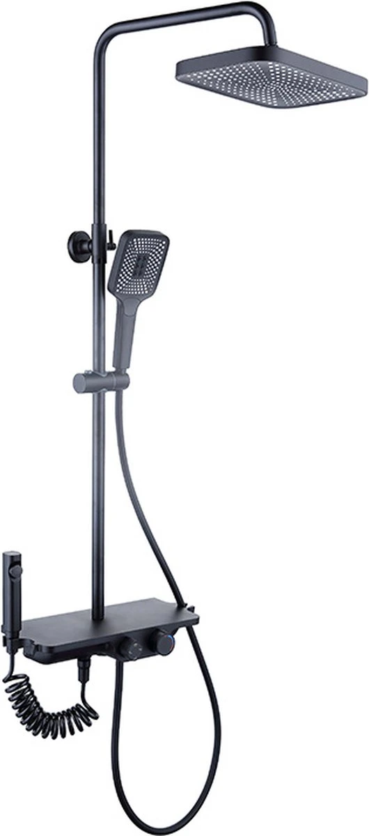 Regendoucheset - 30 Cm - Zwart - Thermostaatkraan, Handdouche & Sproeier