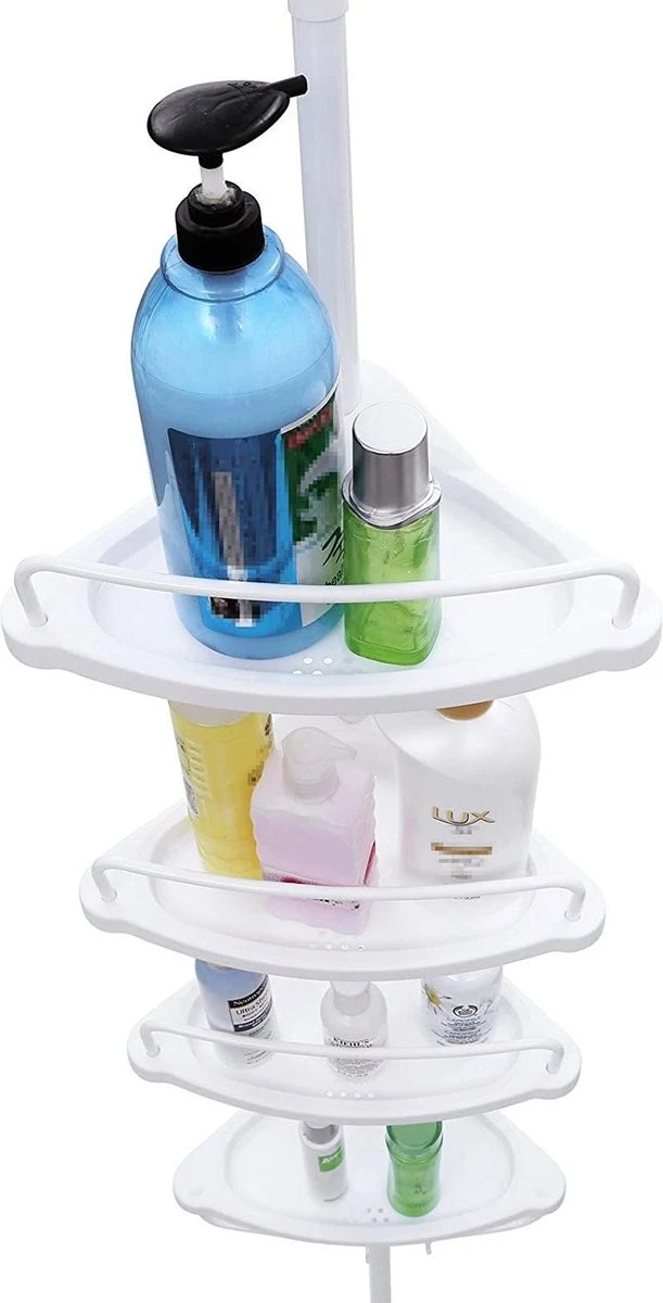 Merkloos Telescopisch Douche Rek Met 4 Lagen - Verstelbaar Bad / Douche Hoekrek Opbergrek - Uitschuifbaar Van 85-305 Cm - Wit - Afbeelding 6