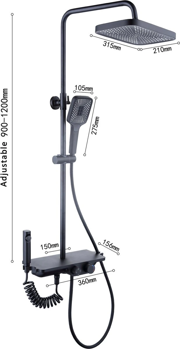 Regendoucheset - 30 Cm - Zwart - Thermostaatkraan, Handdouche & Sproeier - Afbeelding 2