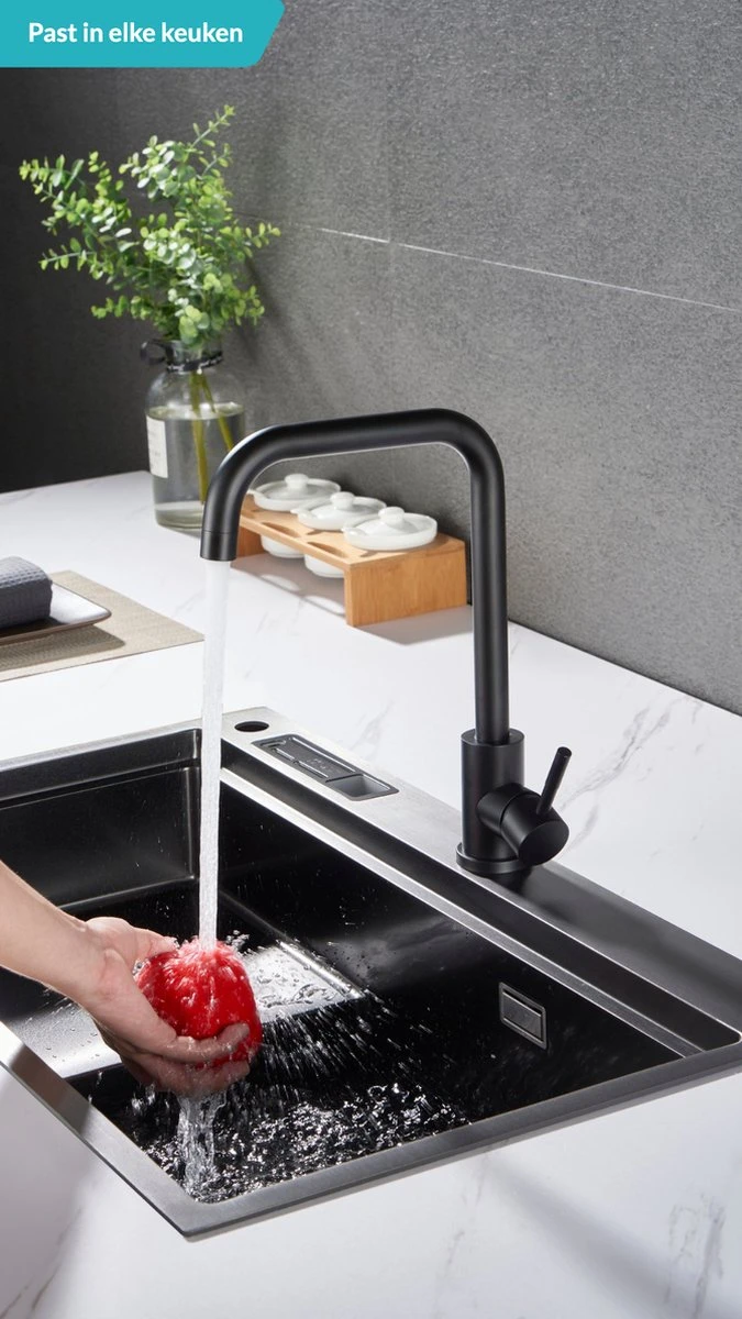 Croom Keukenkraan - Zwart - Wastafelkraan - Inclusief Aansluitmateriaal - Zwarte Kraan - Afbeelding 3