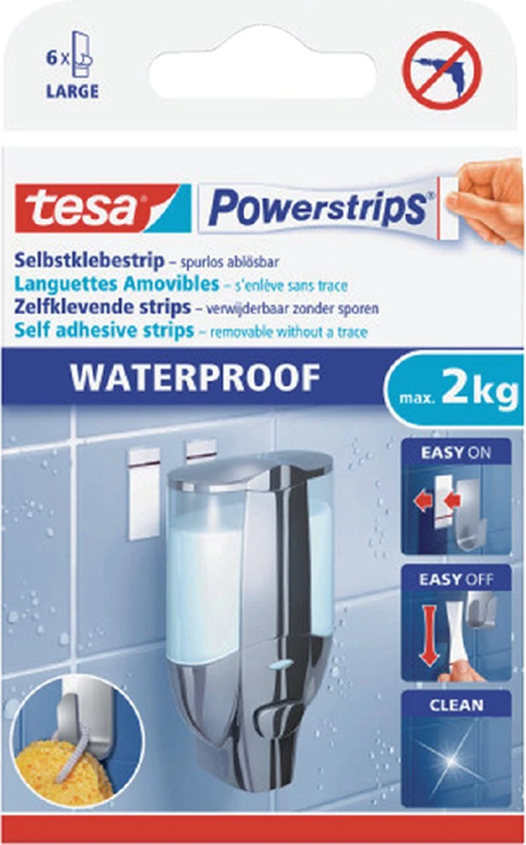 Tesa Powerstrips Large Waterproof Klusbenodigdheden - Klusbenodigdheden - Huishouden - Plakstrips/powerstrips - Dubbelzijdig - Zelfklevend - Tape/strips/plakkers - Afbeelding 9